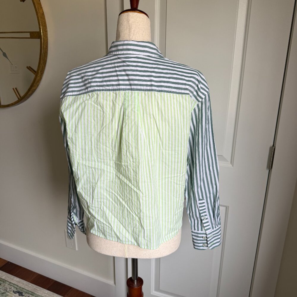 Talbots Poplin Short Shirt - Blooming Stripe Green Size Small Petite 100% cotton - Picture 4 of 8